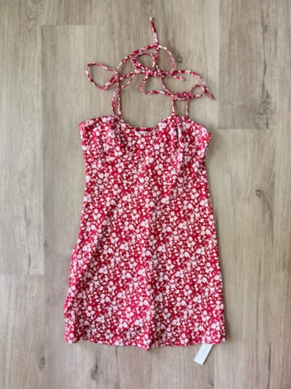 Commense Red Floral Tie Strap Mini Dress NWT L